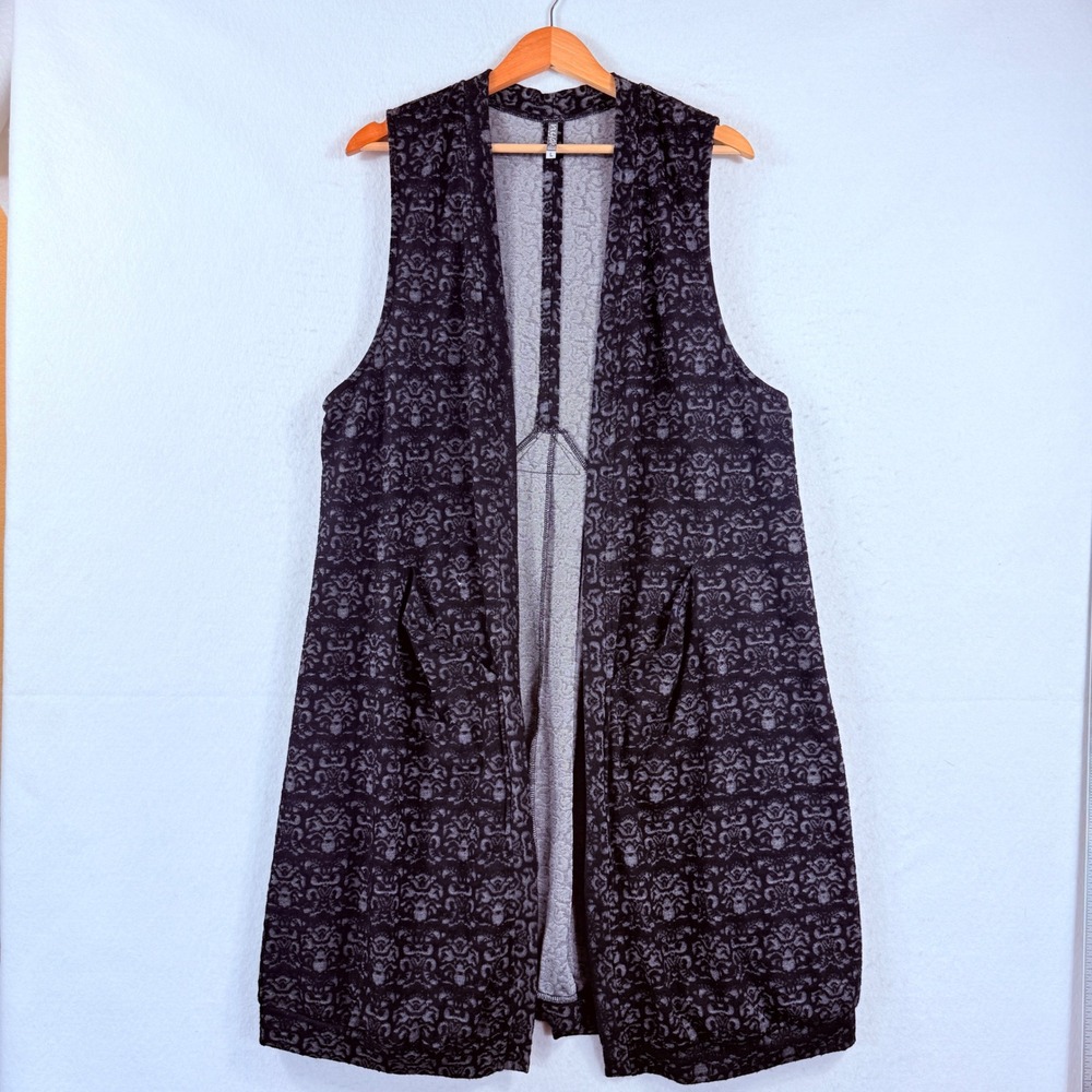 Nyah Longline Vest Womens Large Black Damask Witchy Edgy Goth Victorian Layering